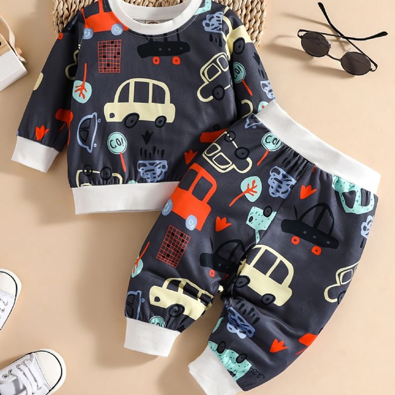 Baby Gutter Print Suits Langermede Buksesett