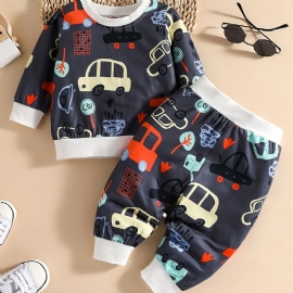 Baby Gutter Print Suits Langermede Buksesett