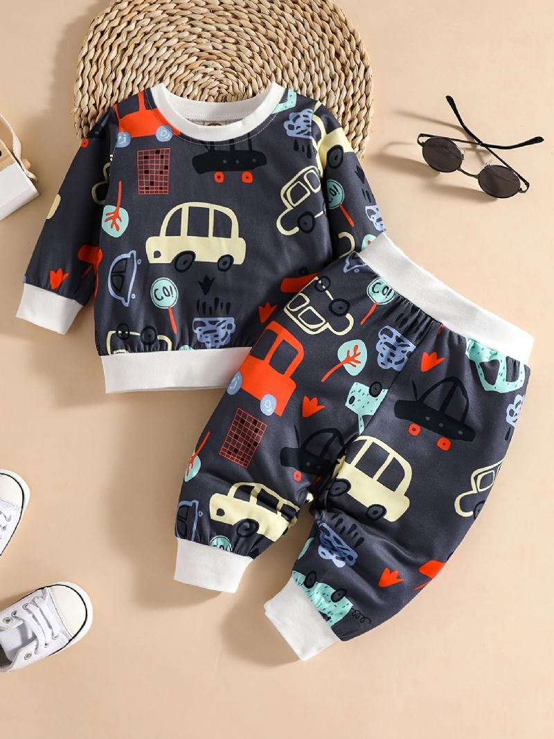 Baby Gutter Print Suits Langermede Buksesett