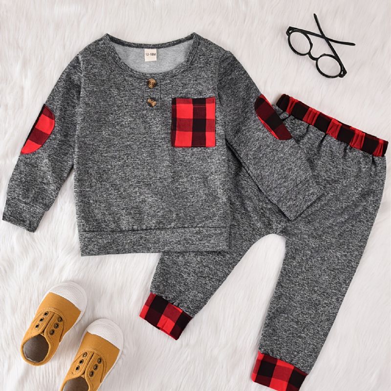 Baby Gutter Rutete Langermet Sweatshirt & Buksesett Jul