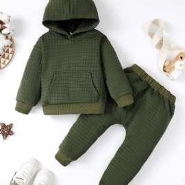 Baby Gutter Solid Hettegensere Sweatshirt Topp & Buksesett Vintersett