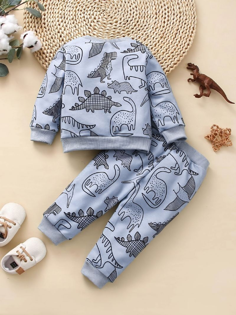 Baby Gutter Uformelt Søtt Sett Med Tegneserie Dinosaur Print Genser Sweatshirt Og Joggebukser