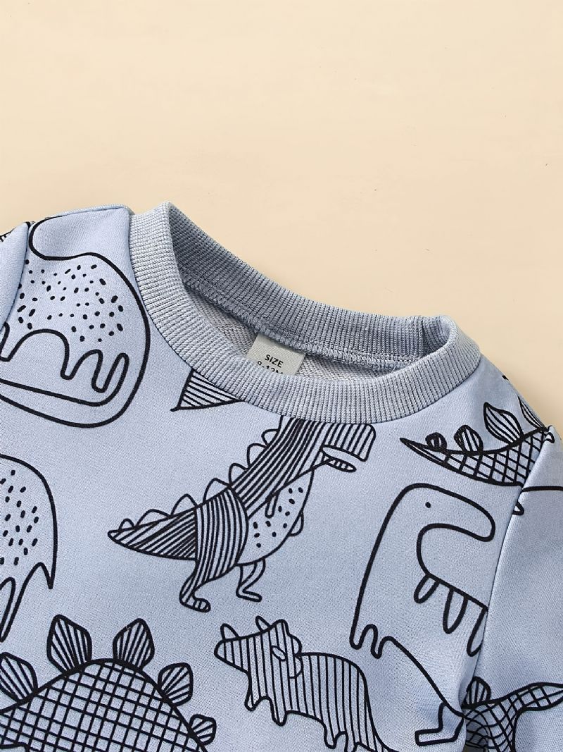 Baby Gutter Uformelt Søtt Sett Med Tegneserie Dinosaur Print Genser Sweatshirt Og Joggebukser