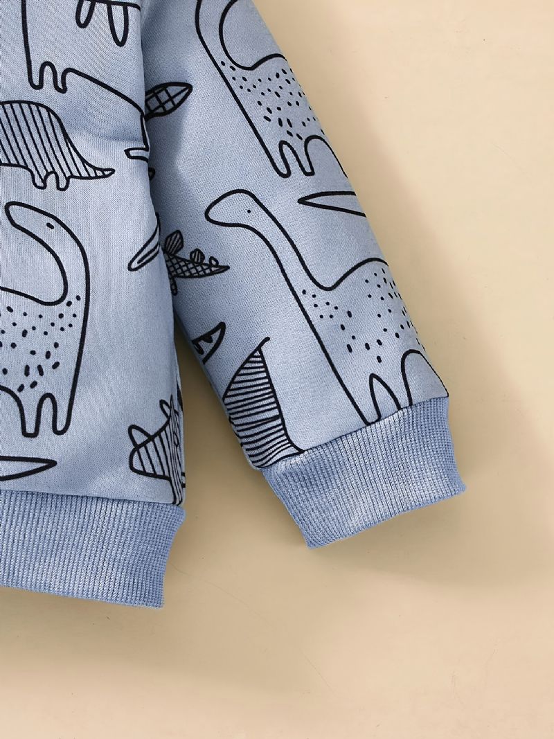 Baby Gutter Uformelt Søtt Sett Med Tegneserie Dinosaur Print Genser Sweatshirt Og Joggebukser