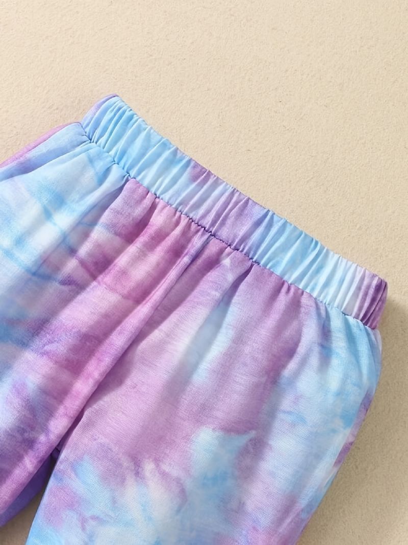 Baby Jenter Casual Active Tie Dye Sett Med Bokstavtrykk Hettegenser Og Joggebukser For Utendørs