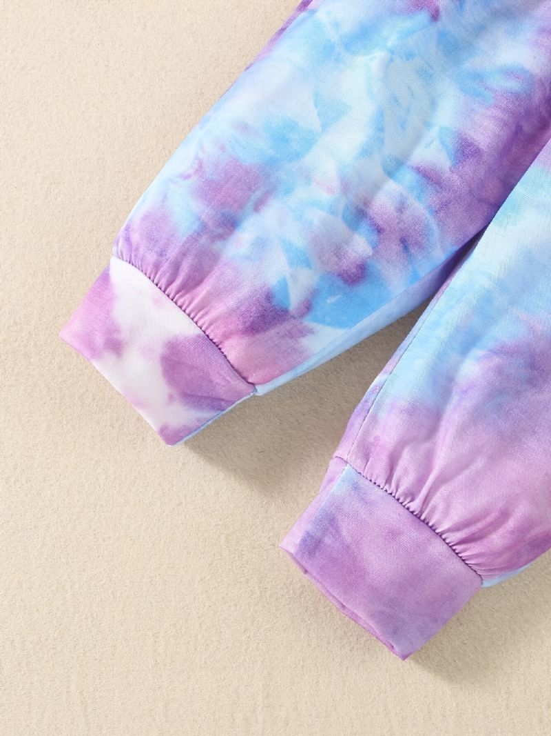 Baby Jenter Casual Active Tie Dye Sett Med Bokstavtrykk Hettegenser Og Joggebukser For Utendørs