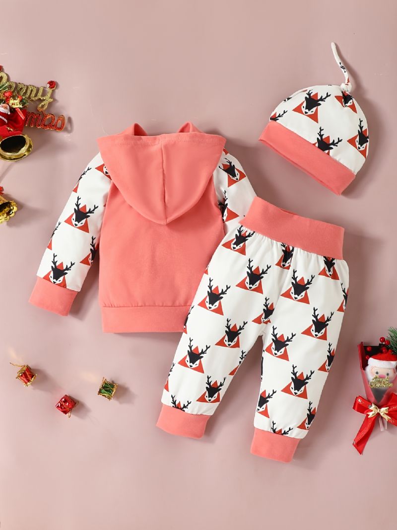 Baby Jenter Christmas Langermet Set Hettegenser Bukser Hat Set