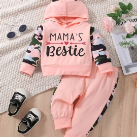 Baby Jenter Cute Camouflage Letter Print Hettegenser Og Bukser Sett Til Vinter Rosa