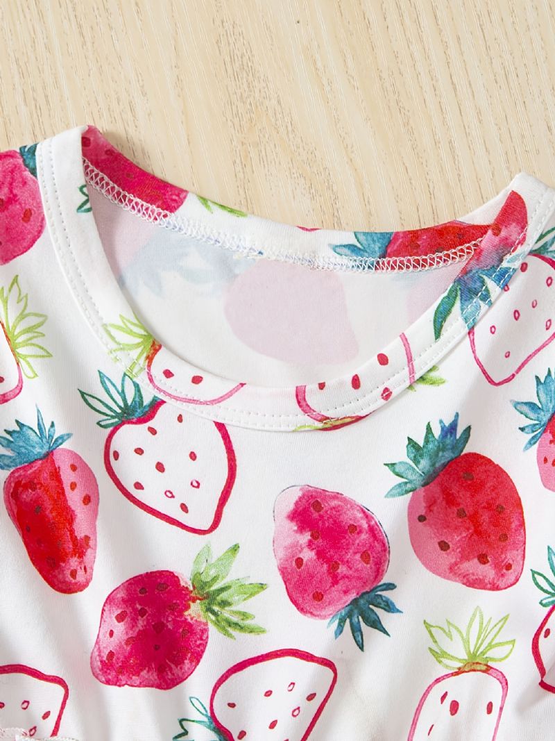 Baby Jenter Dress Strawberry Print Langermet Topp & Ensfarget Buksesett Barneklær