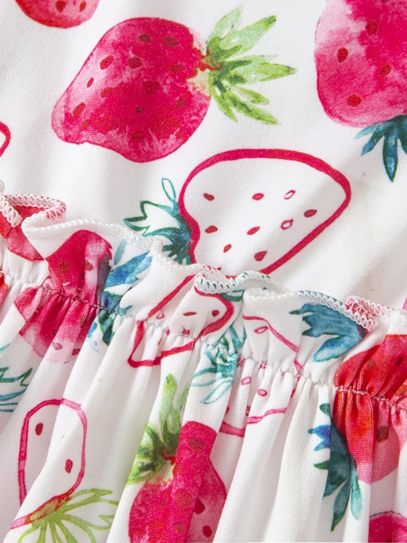 Baby Jenter Dress Strawberry Print Langermet Topp & Ensfarget Buksesett Barneklær