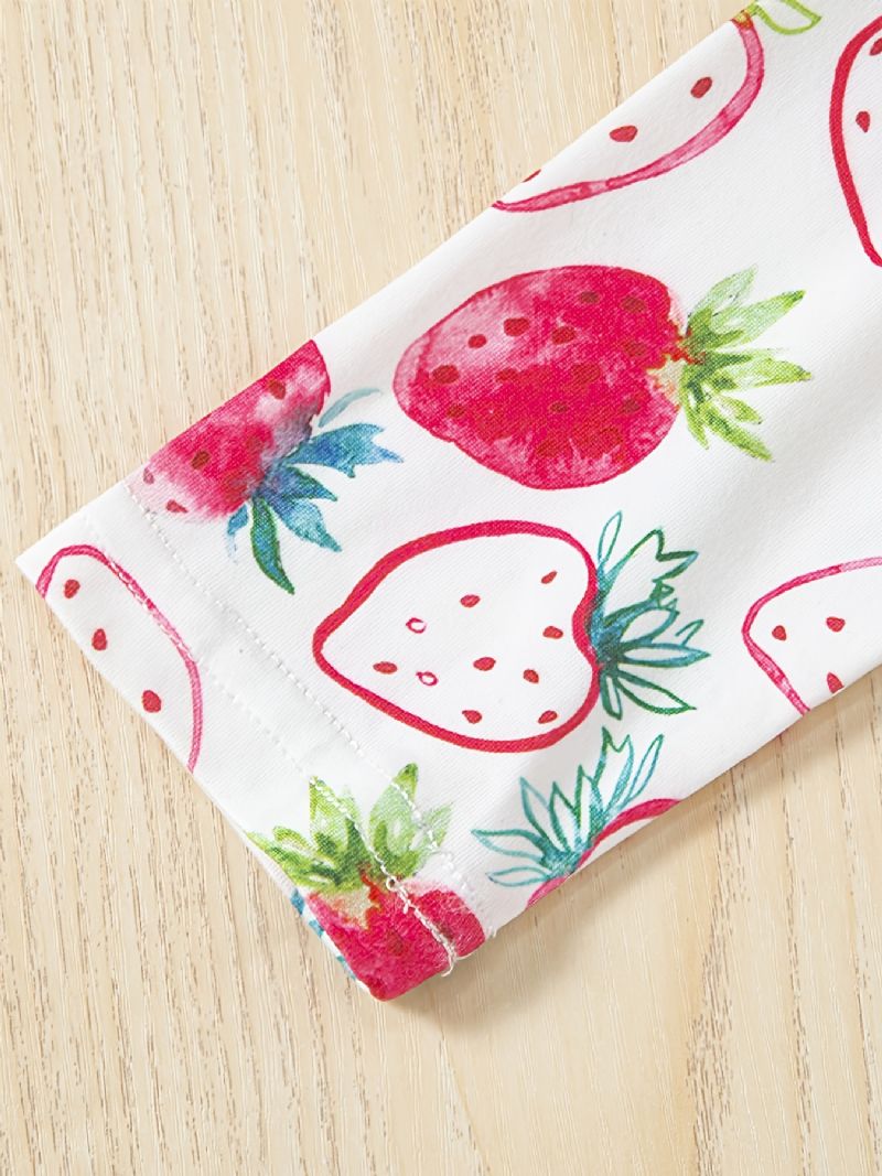 Baby Jenter Dress Strawberry Print Langermet Topp & Ensfarget Buksesett Barneklær