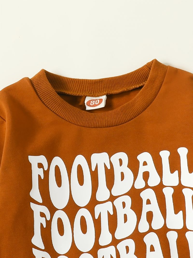 Baby Jenter Football Letter Print Pullover Sweatshirt & Flare Leg Pants Set Barneklær