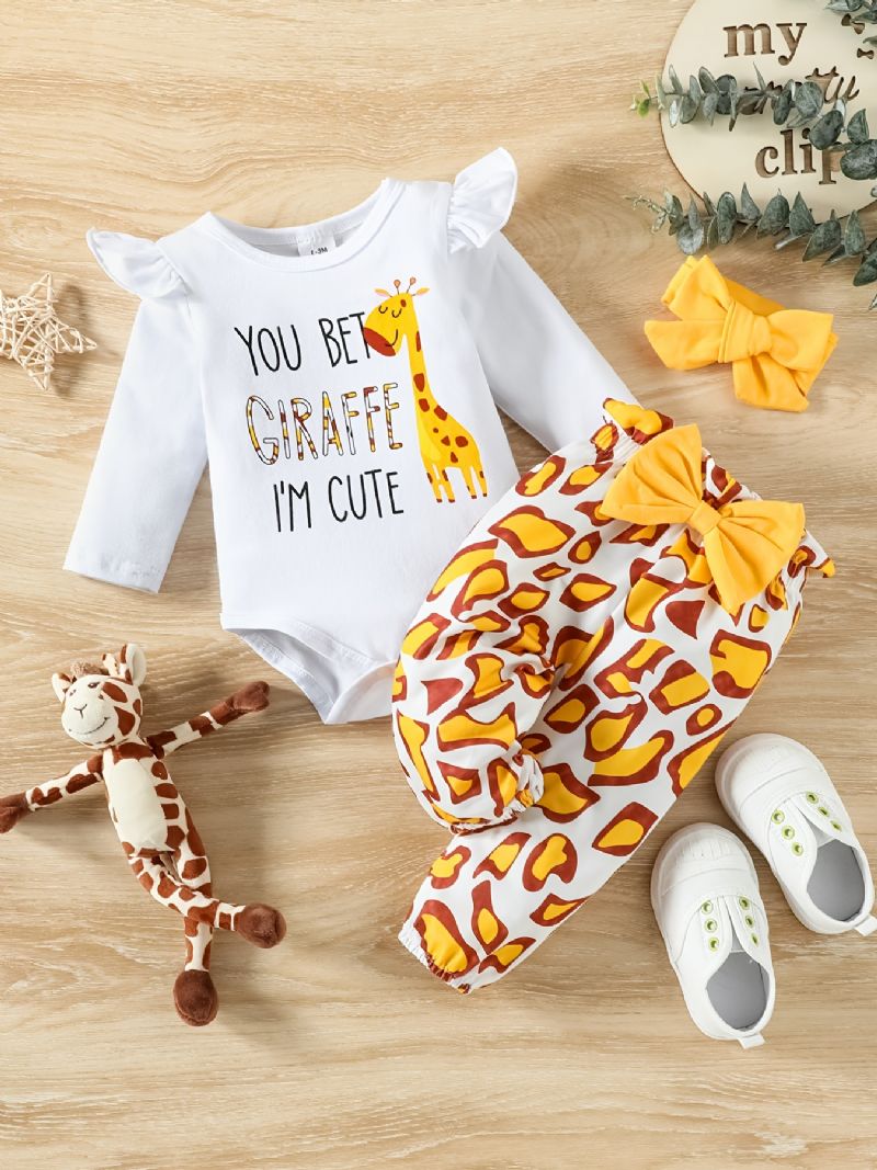 Baby Jenter Girafftrykk Romper Med Volanger + Buksesett Bodysuit Onesie Babyklær