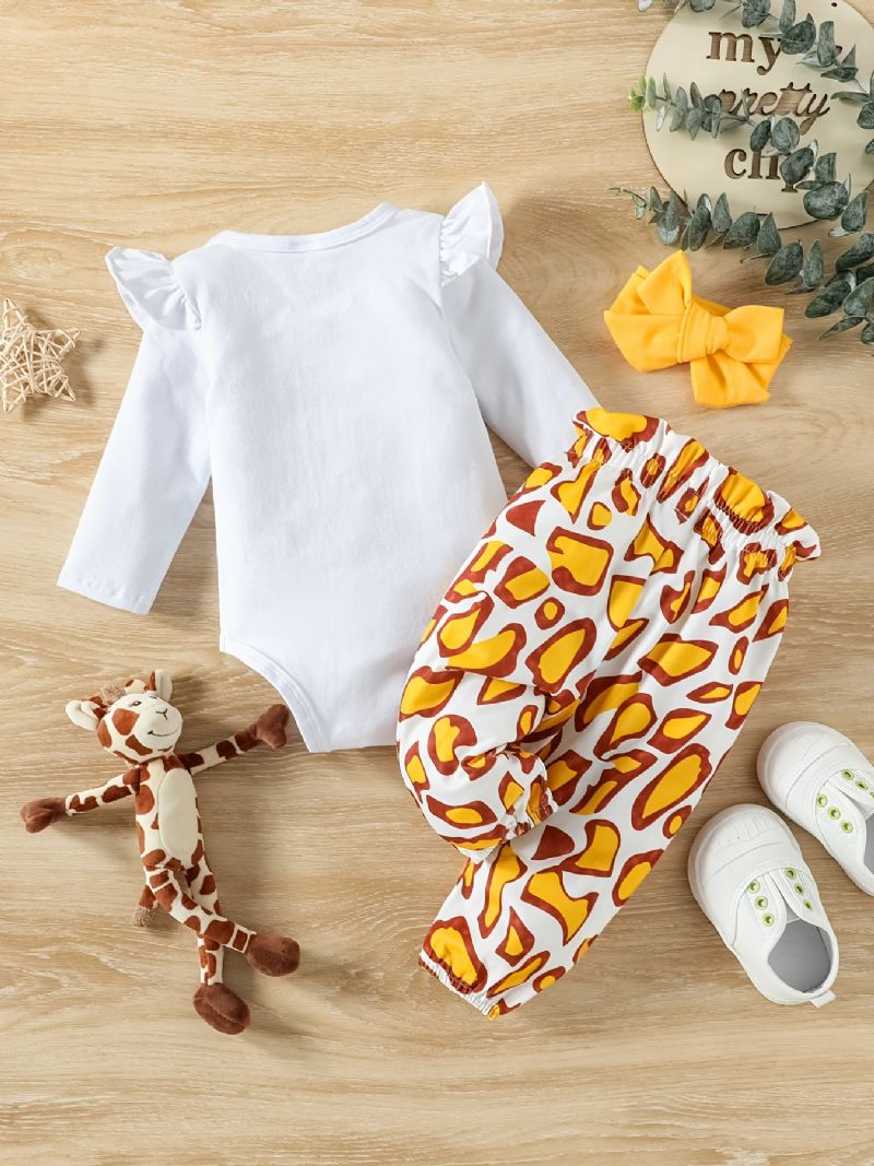 Baby Jenter Girafftrykk Romper Med Volanger + Buksesett Bodysuit Onesie Babyklær