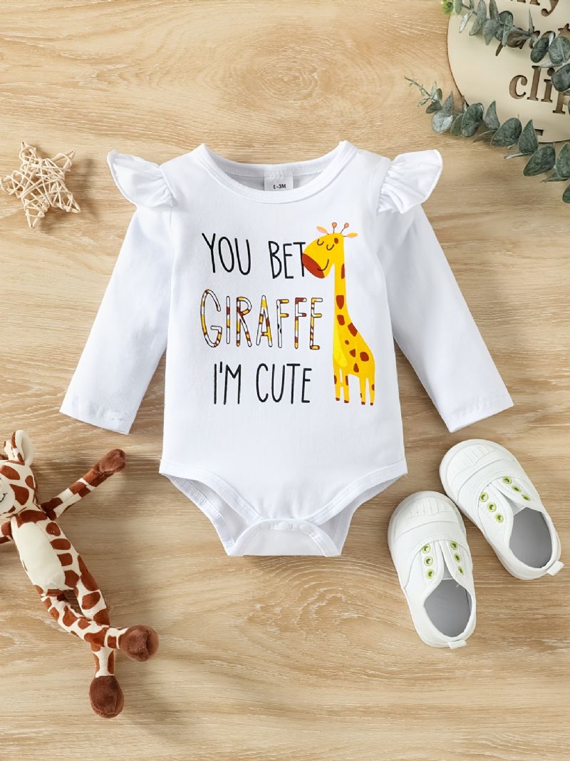 Baby Jenter Girafftrykk Romper Med Volanger + Buksesett Bodysuit Onesie Babyklær