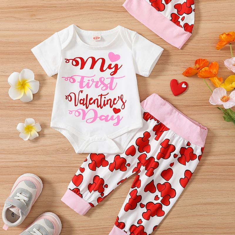 Baby Jenter Kortermet Bukse + Matchende Hjertetrykk + Hattesett Bodysuit Onesie Babyklær Layettesett