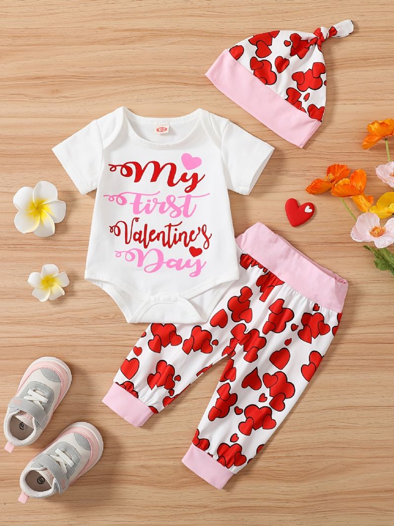 Baby Jenter Kortermet Bukse + Matchende Hjertetrykk + Hattesett Bodysuit Onesie Babyklær Layettesett