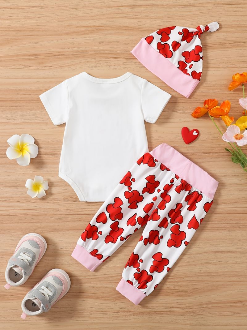 Baby Jenter Kortermet Bukse + Matchende Hjertetrykk + Hattesett Bodysuit Onesie Babyklær Layettesett