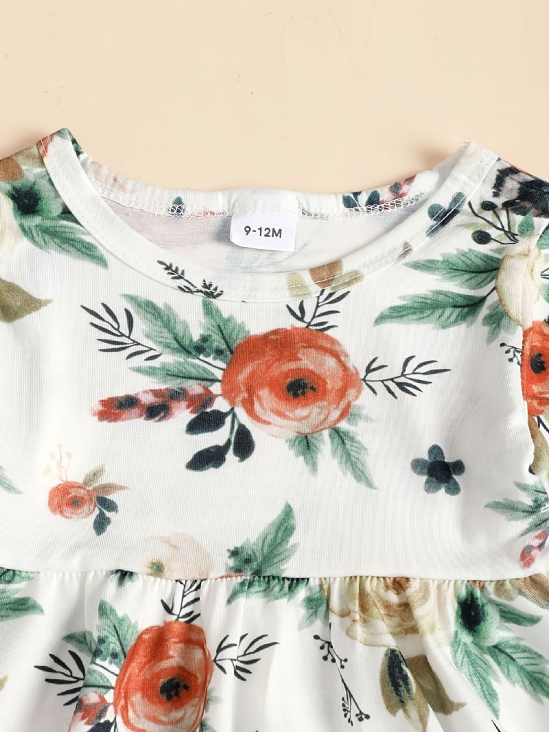 Baby Jenter Langermet Blomsterprint Topp Og Matchende Jeanssett