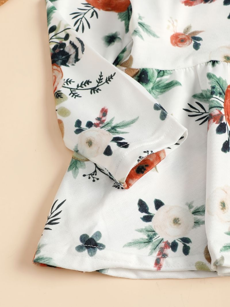 Baby Jenter Langermet Blomsterprint Topp Og Matchende Jeanssett