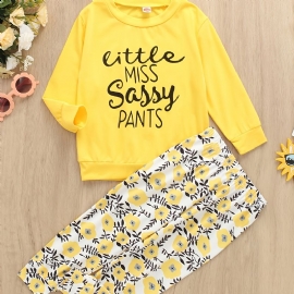 Baby Jenter Letter Crew Neck Langermet Top & Flower Print Bukser Barneklær