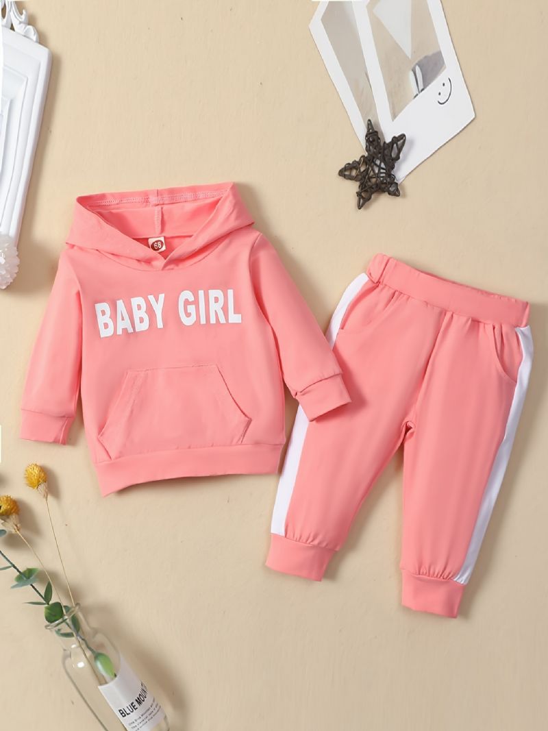 Baby Jenter Letter Print Hettegenser Sweatshirt & Buksesett