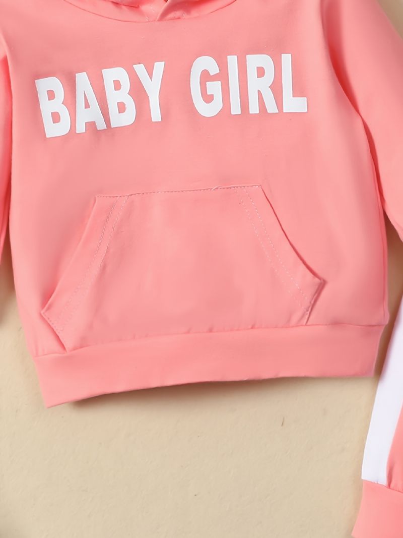 Baby Jenter Letter Print Hettegenser Sweatshirt & Buksesett