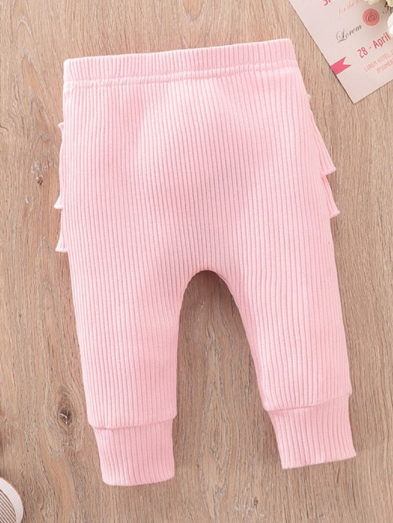 Baby Jenter Newborn Jumpsuit Ruffle Langermet Toppbukse Pannebånd 3stk Sett