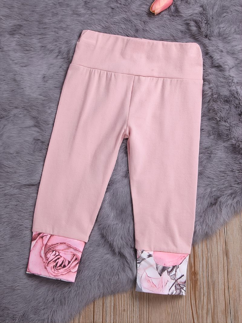 Baby Jenter Pink Ear Hettegenser Blomstertrykk Langermet Sweatshirt Og Buksesett Småbarnsklær