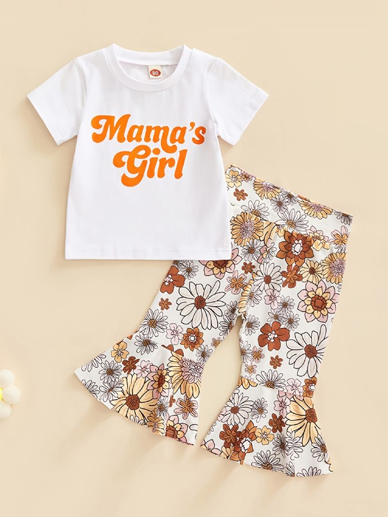 Baby Jenter Print Outfit Kortermet Flared Bukser Set