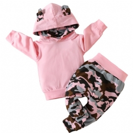 Baby Jenter Printed Langermet Sweatshirt Bukser 2 Stk Sett