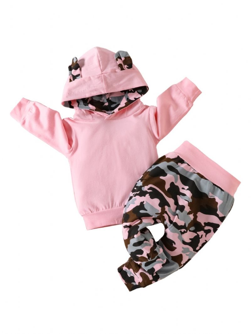 Baby Jenter Printed Langermet Sweatshirt Bukser 2 Stk Sett