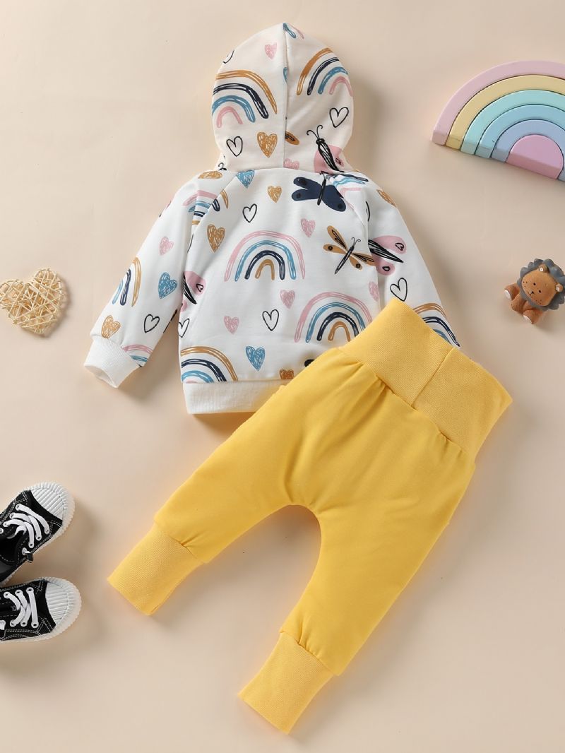 Baby Jenter Rainbow Heart Print Hettegenser Og Buksesett