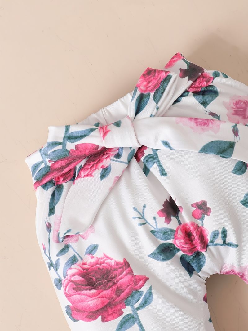 Baby Jenter Romper & Floral Print Bukser & Pannebånd Sett Antrekk Bodysuit Onesie-klær