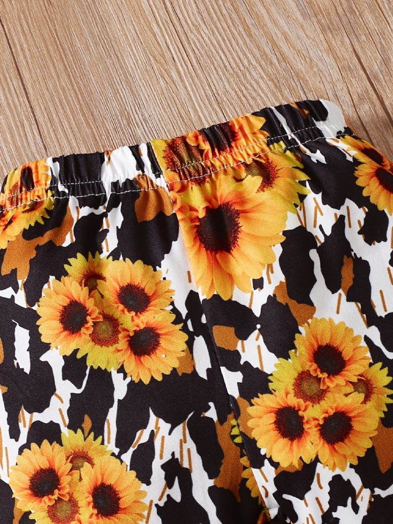 Baby Jenter Romper Letter Print Langermet Flying Sleeves Bodysuits & Sunflower Flare Leg Bukser & Pannebånd Barneklær