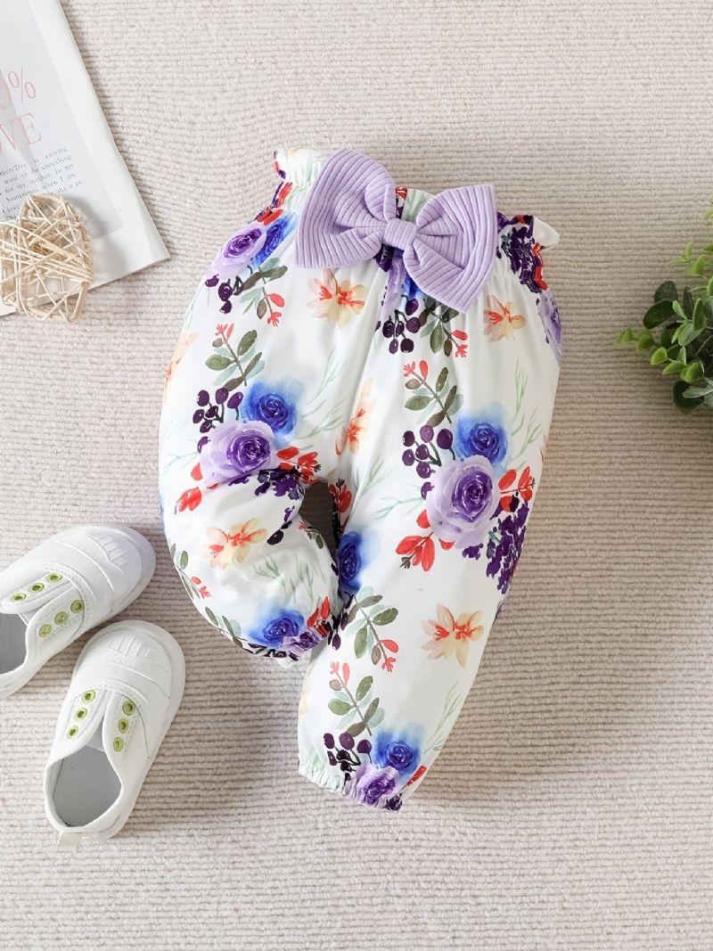 Baby Jenter Ruffle Langermet Bukse + Matchende Blomsterprint Bukser + Pannebånd Bodysuit Onesie Babyklær Dåp Layette Sett