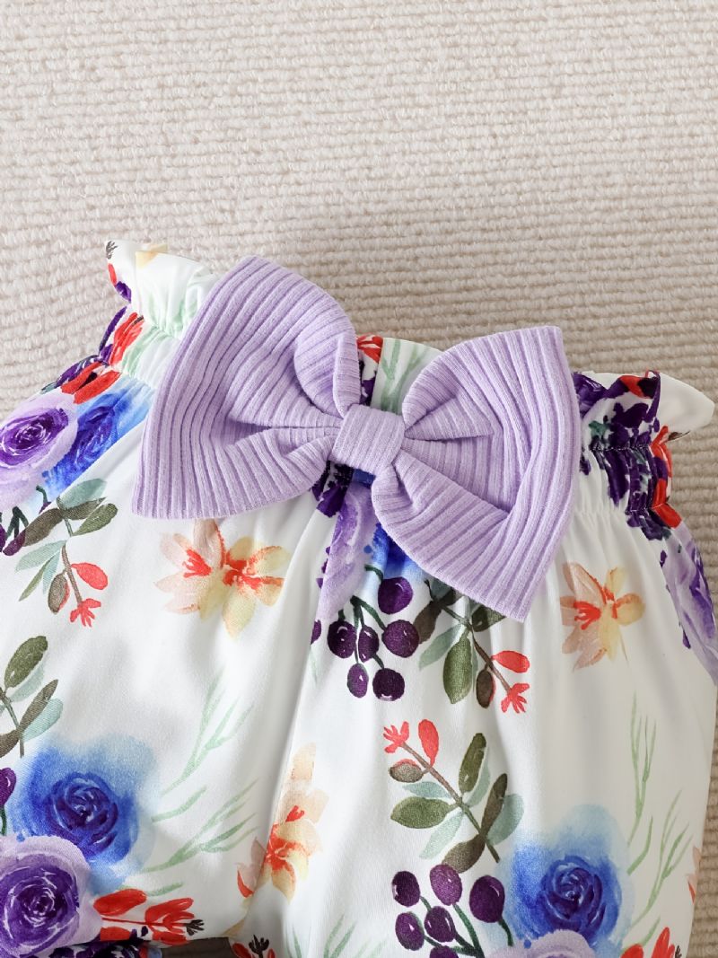 Baby Jenter Ruffle Langermet Bukse + Matchende Blomsterprint Bukser + Pannebånd Bodysuit Onesie Babyklær Dåp Layette Sett