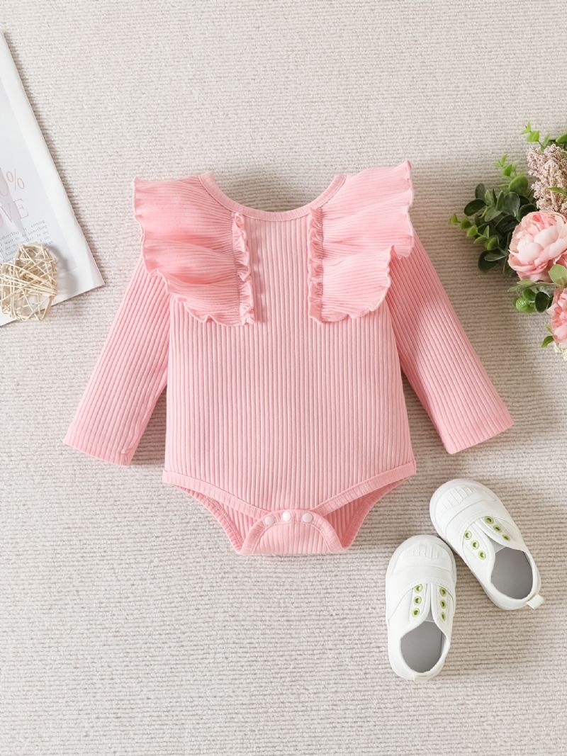 Baby Jenter Ruffle Langermet Bukse + Matchende Blomsterprint Bukser + Pannebånd Bodysuit Onesie Babyklær Dåp Layette Sett