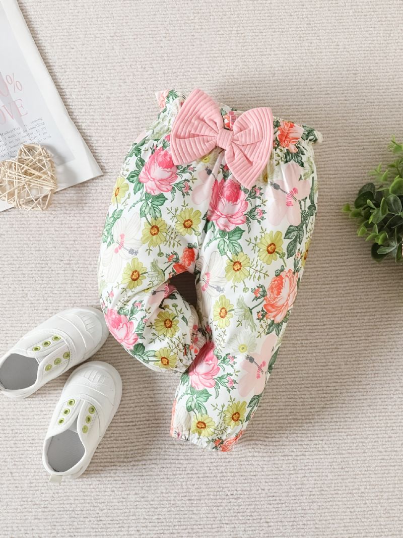 Baby Jenter Ruffle Langermet Bukse + Matchende Blomsterprint Bukser + Pannebånd Bodysuit Onesie Babyklær Dåp Layette Sett