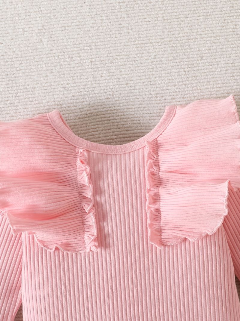 Baby Jenter Ruffle Langermet Bukse + Matchende Blomsterprint Bukser + Pannebånd Bodysuit Onesie Babyklær Dåp Layette Sett