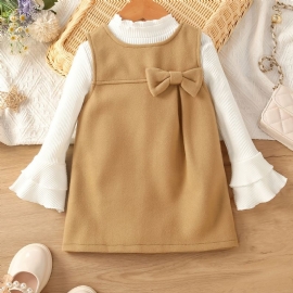 Baby Jenter Ruffle Trim Ensfarget Topp & Sløyfe Vest Kjole Sett