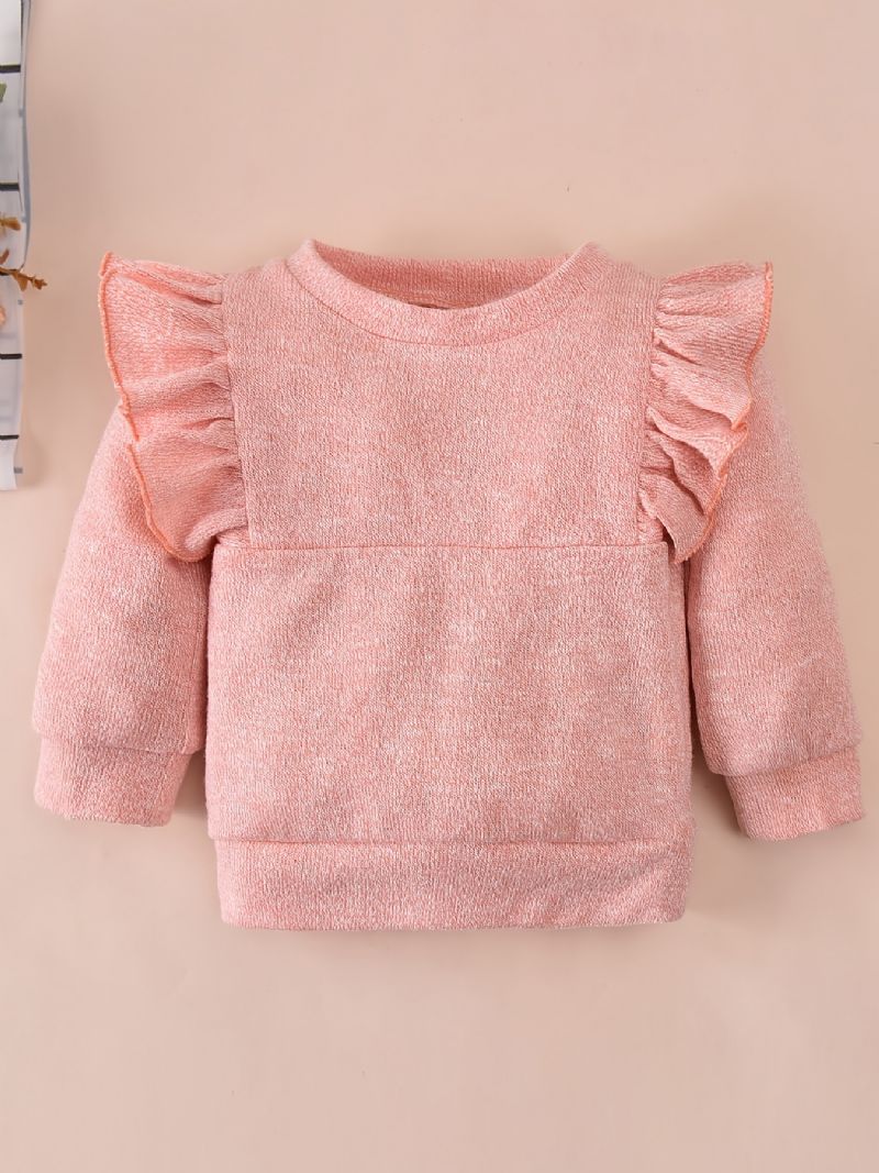 Baby Jenter Solid Ruffle Sleeve Top + Matchende Buksesett For Vinter Babyklær