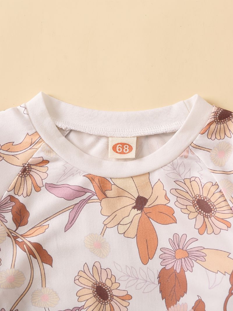 Baby Jenter Søt Blomstertrykk Langermet Sweatshirt Topp Elastiske Midjebukser Sett Klær