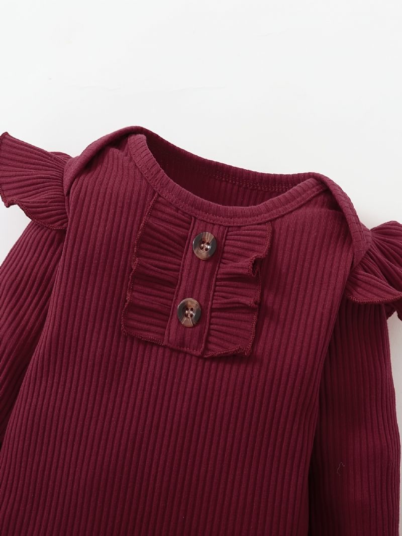 Baby Jenter Søt Romper Sett Med Ribbet Ruffled & Blomsterprint Bukser For Winter Christmas Party