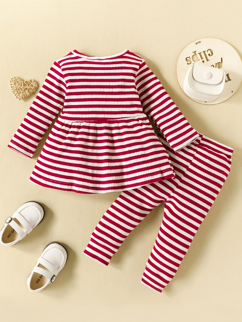 Baby Jenter Stripe Stretch Langermet Buksesett Med Rund Hals