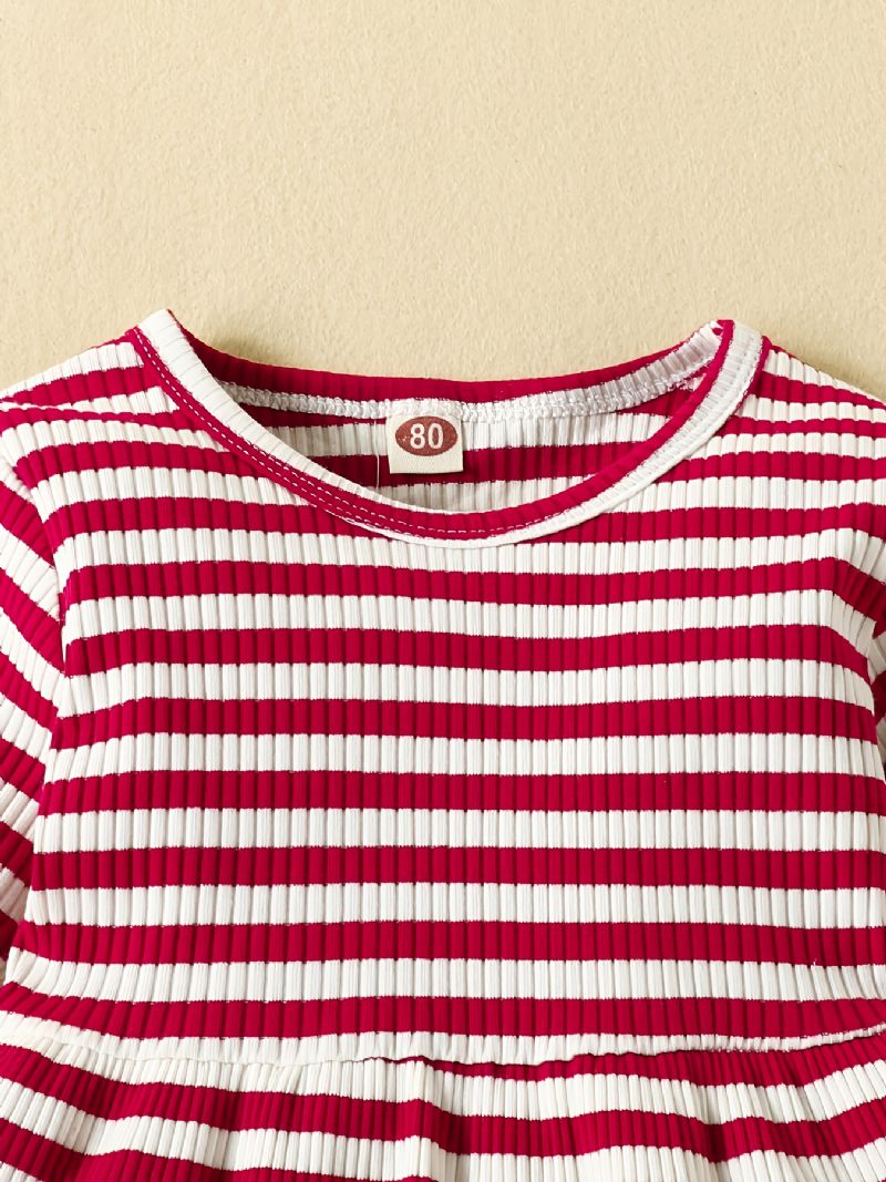 Baby Jenter Stripe Stretch Langermet Buksesett Med Rund Hals