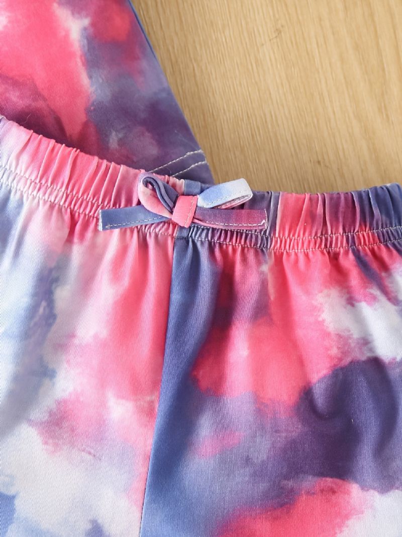 Baby Jenter Tie Dye Print T-skjorte & Sløyfe Stretchy Midje Shortssett