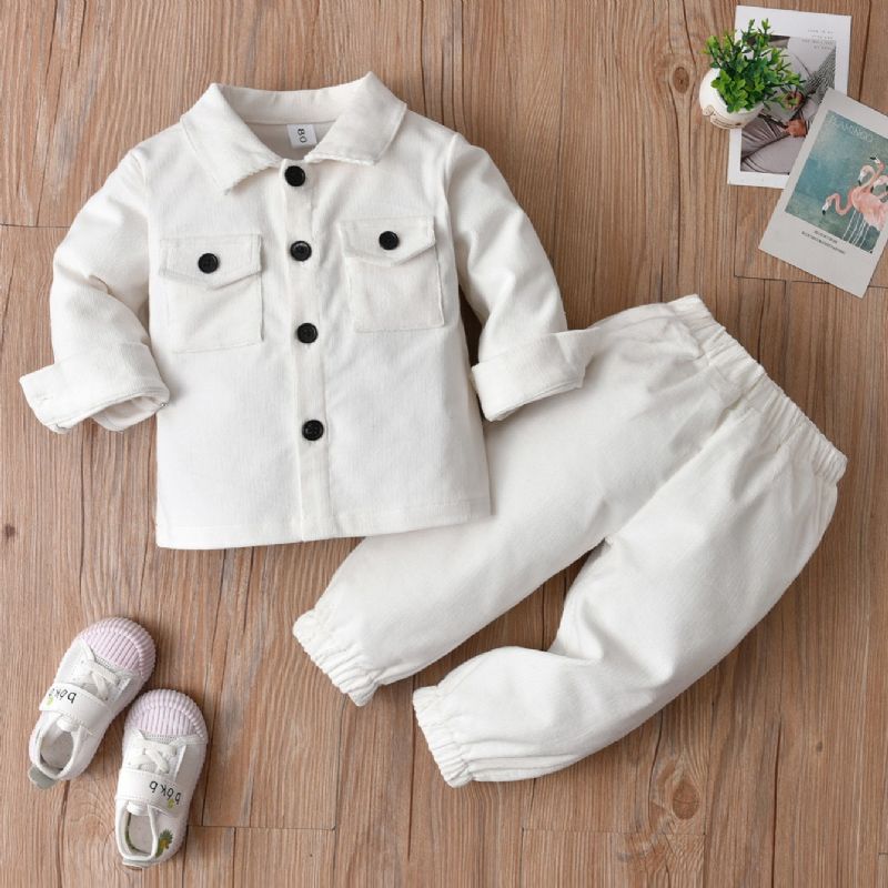 Baby Langermet Lapel Shirt Bukser 2stk Sett Høst Vinter