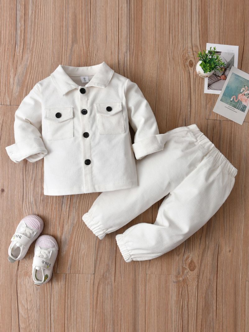 Baby Langermet Lapel Shirt Bukser 2stk Sett Høst Vinter