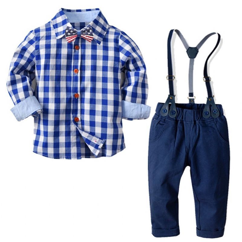 Baby & Little Gutter Gentleman Plaids Sløyfe Skjorte & Suspender Bukser Antrekk Sett